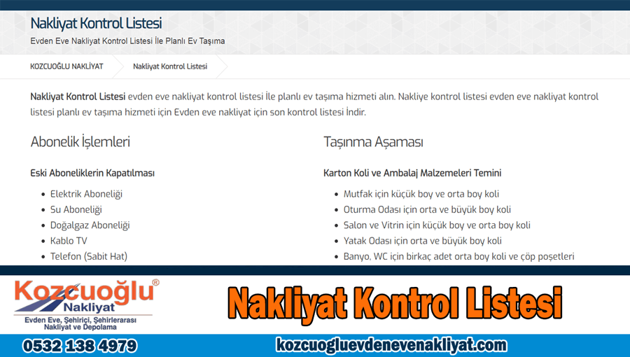 Nakliyat kontrol listesi İstanbul ev taşıma kontrol listesi