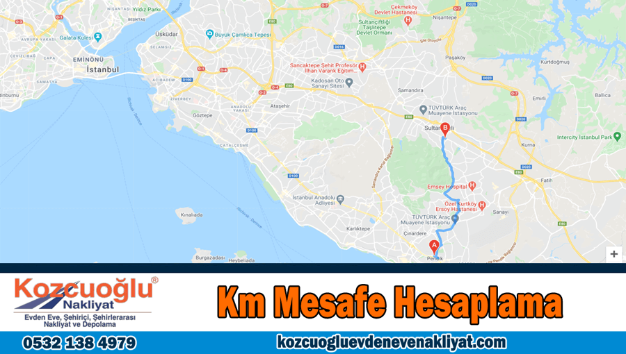 Mesafe hesaplama Km iller ilçeler arası mesafe hesaplama formu